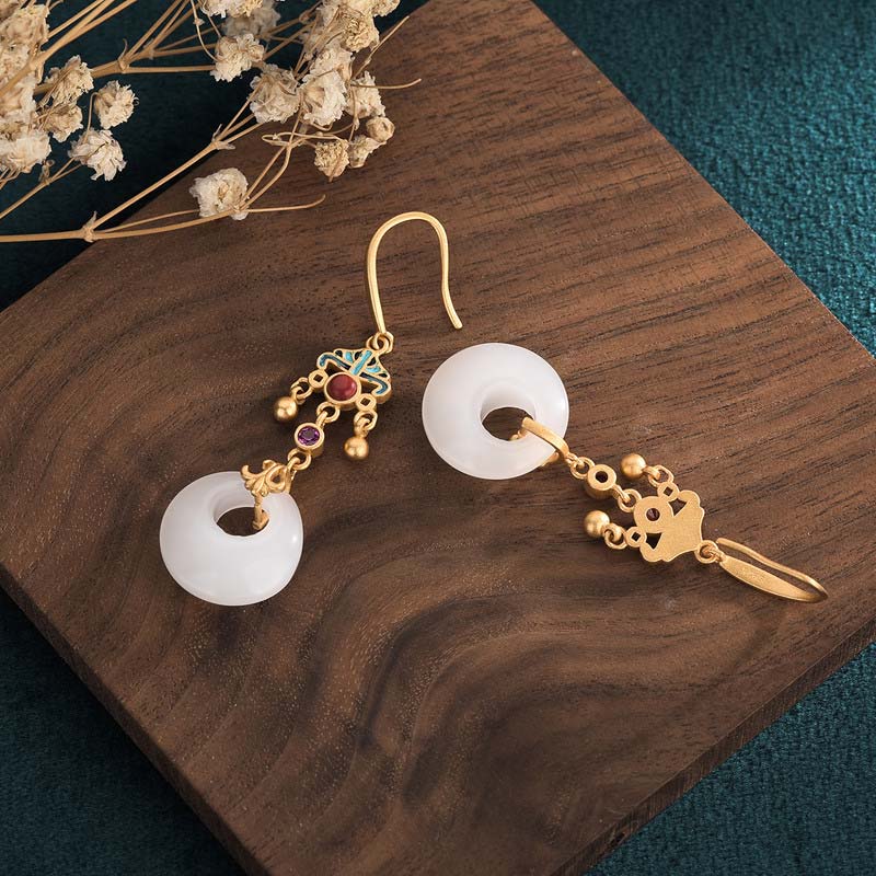 Orecchini pendenti di benedizione in giada bianca FengShui - Image 4