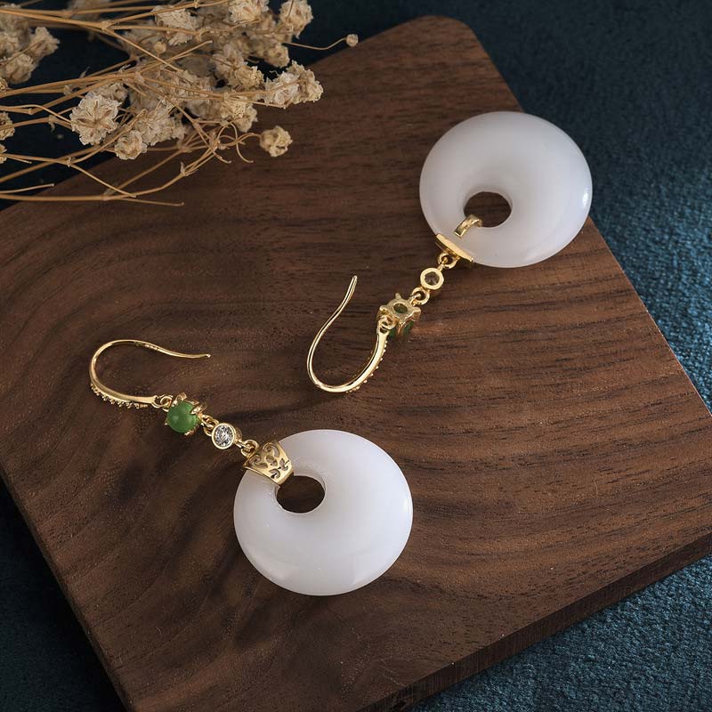 Orecchini pendenti di benedizione in giada bianca FengShui - Image 8