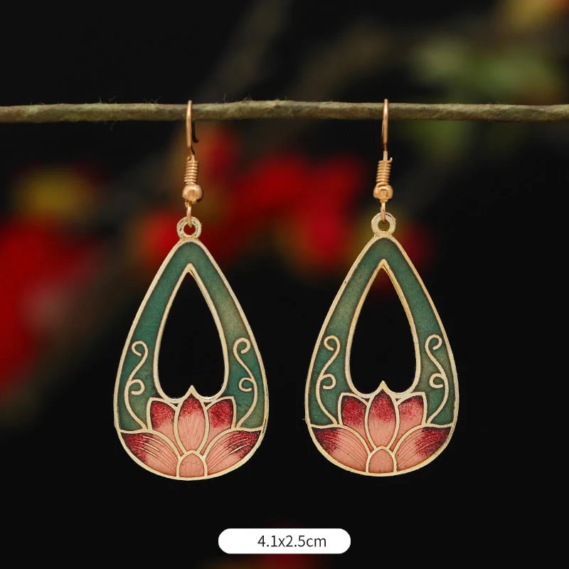 Orecchini pendenti in lega di rame con fiore di farfalla di loto e pietre Buddha Stones , illuminazione - Image 3