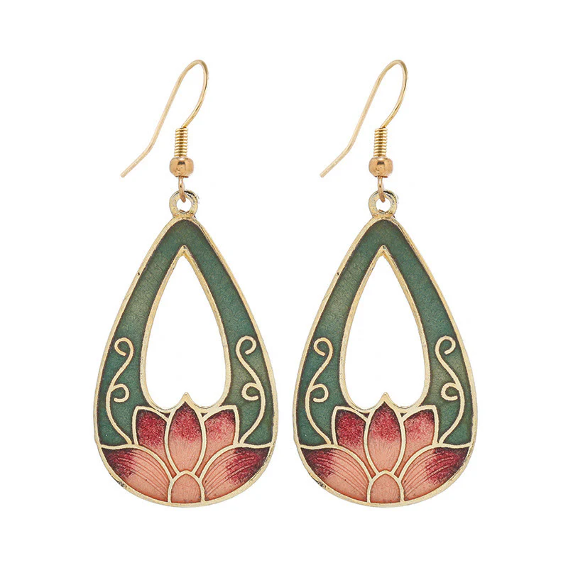 Orecchini pendenti in lega di rame con fiore di farfalla di loto e pietre Buddha Stones , illuminazione - Image 4