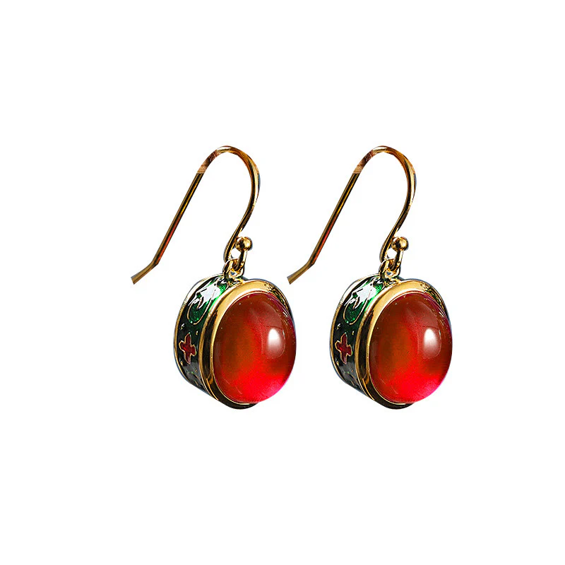 Orecchini pendenti rotondi con gancio in corindone rosso Buddha Stones Confidence - Image 10