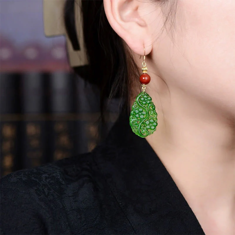 Orecchini portafortuna in argento sterling 925 con gocce d'acqua Buddha Stones , forma cava, giada, agata rossa - Image 3