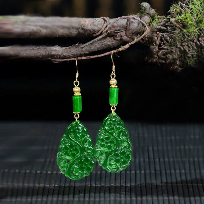 Orecchini portafortuna in argento sterling 925 con gocce d'acqua Buddha Stones , forma cava, giada, agata rossa - Image 7