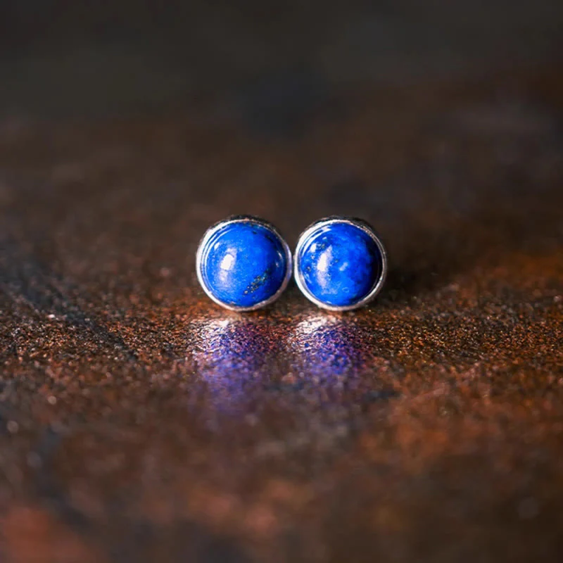 Orecchini vintage Buddha Stones in argento sterling 925 con lazurite e lapislazzuli - Image 2