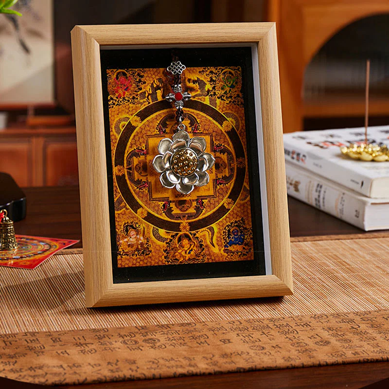 Ornamento per la casa, cornice per foto Thangka in lingotto dorato Buddha Stones Lotus - Image 4
