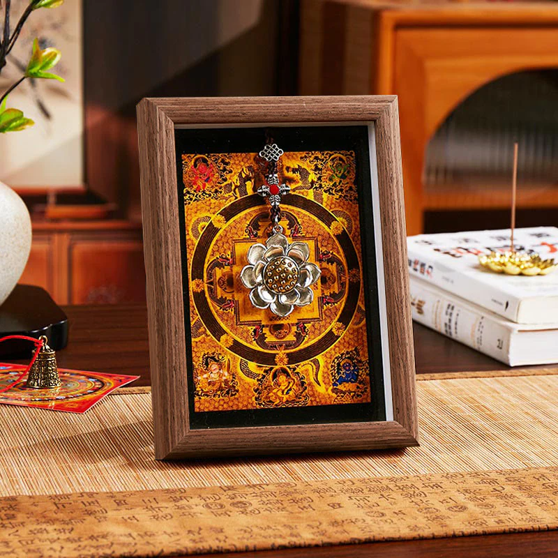 Ornamento per la casa, cornice per foto Thangka in lingotto dorato Buddha Stones Lotus - Image 5