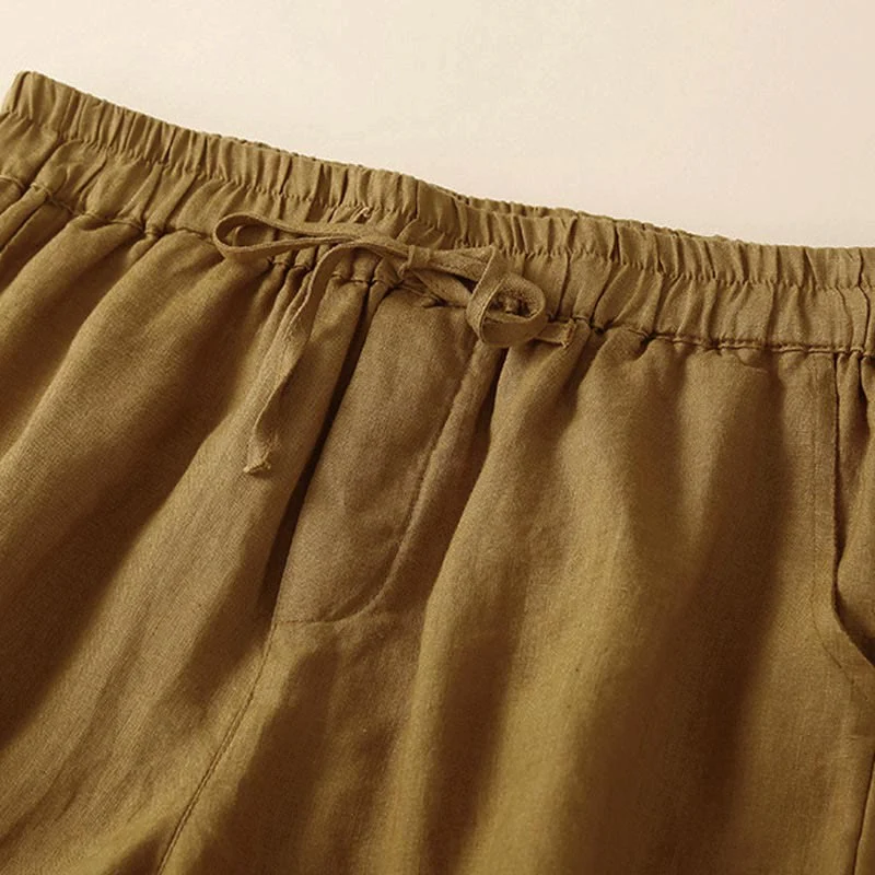 Pantaloncini da donna in cotone con lacci e tasche, modello Buddha Stones, tinta unita, con fondo in pizzo cavo - Image 25
