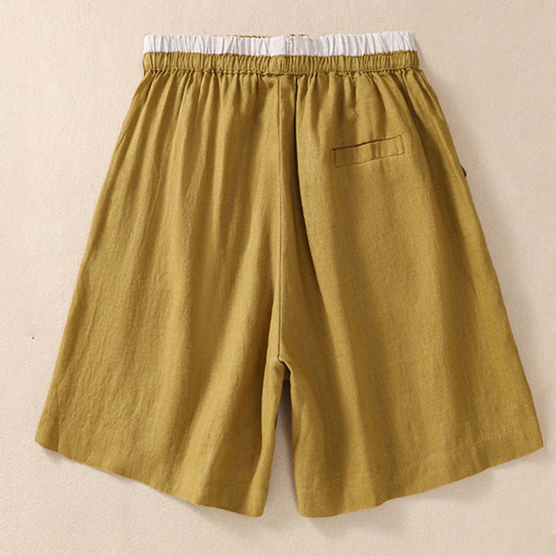 Pantaloncini da donna in cotone e lino con lacci e tasche, tinta unita, a contrasto, in vita, con Buddha Stones - Image 20