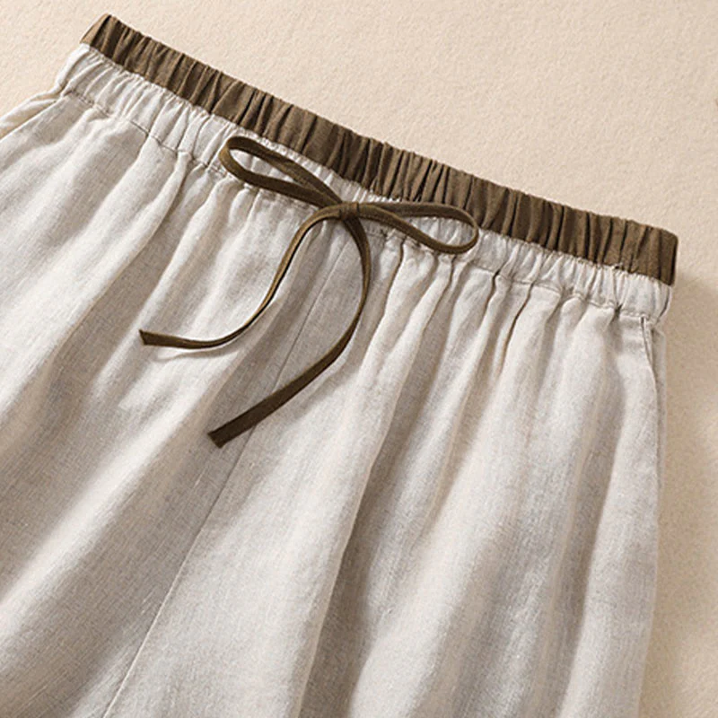 Pantaloncini da donna in cotone e lino con lacci e tasche, tinta unita, a contrasto, in vita, con Buddha Stones - Image 6