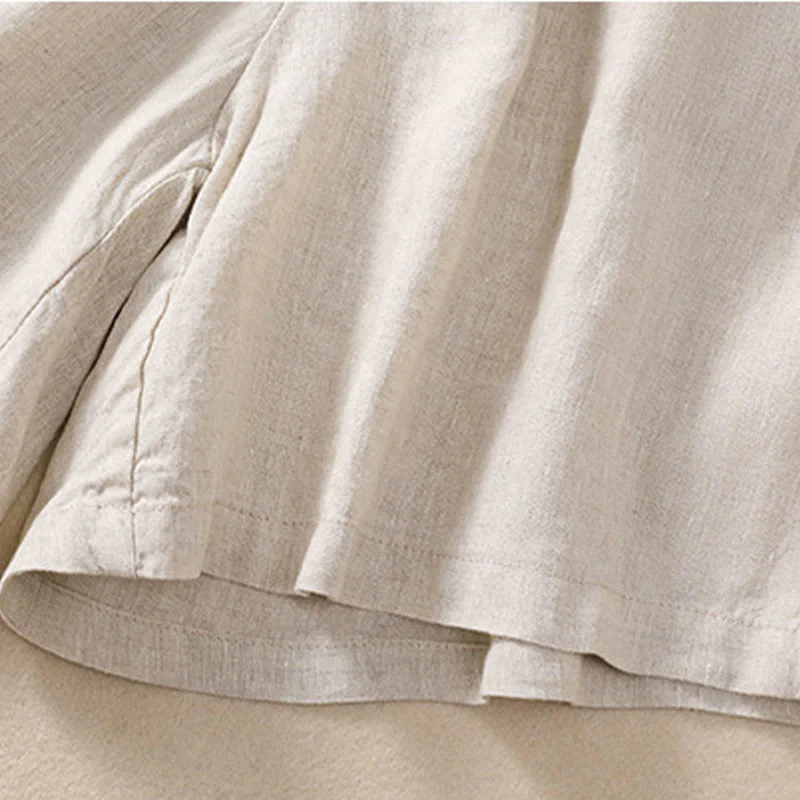 Pantaloncini da donna in cotone e lino con lacci e tasche, tinta unita, a contrasto, in vita, con Buddha Stones - Image 8