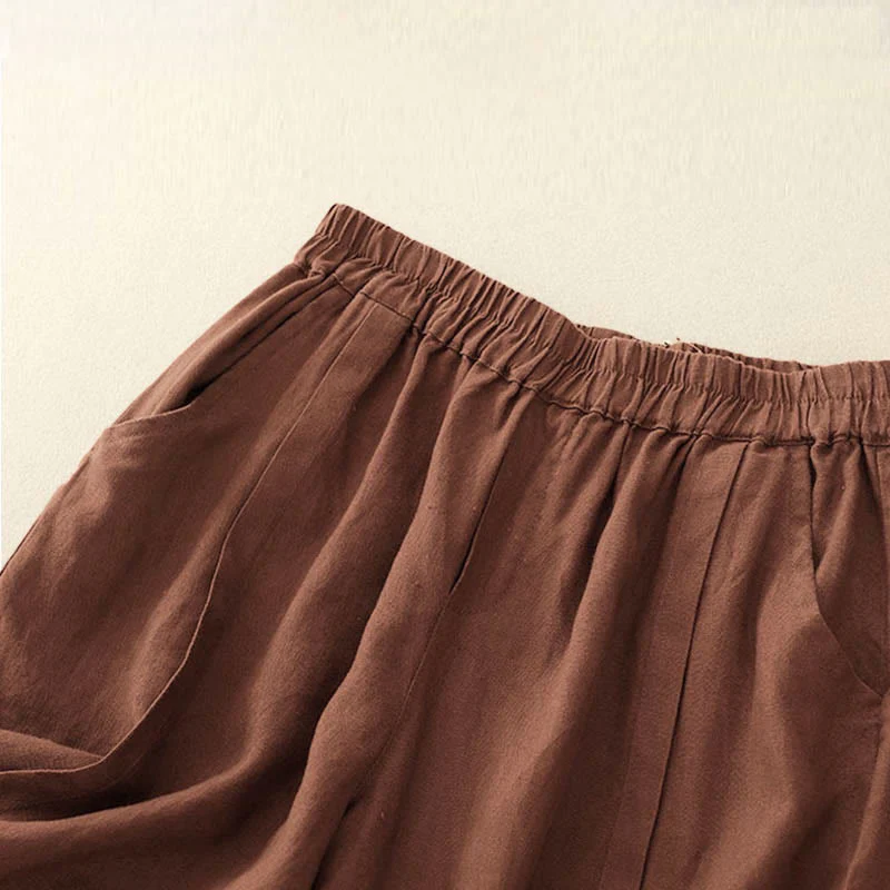 Pantaloncini da donna in cotone tinta unita casual Buddha Stones con tasche - Image 15