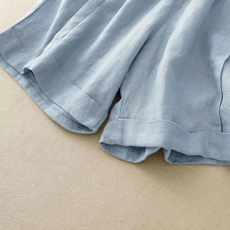 Pantaloncini da donna in cotone tinta unita casual Buddha Stones con tasche - Image 21