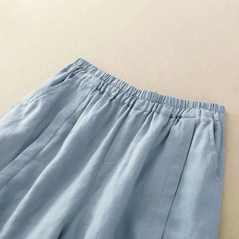 Pantaloncini da donna in cotone tinta unita casual Buddha Stones con tasche - Image 23