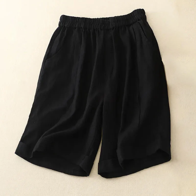 Pantaloncini da donna in cotone tinta unita casual Buddha Stones con tasche - Image 26