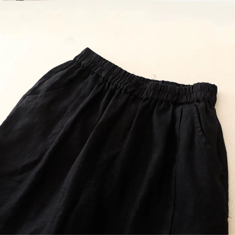 Pantaloncini da donna in cotone tinta unita casual Buddha Stones con tasche - Image 29