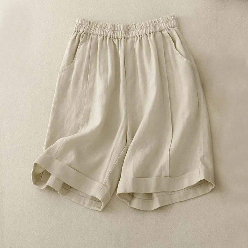 Pantaloncini da donna in cotone tinta unita casual Buddha Stones con tasche - Image 7