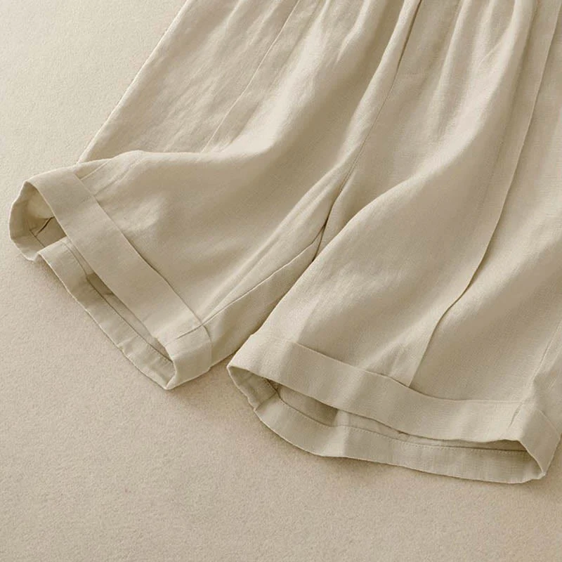 Pantaloncini da donna in cotone tinta unita casual Buddha Stones con tasche - Image 9