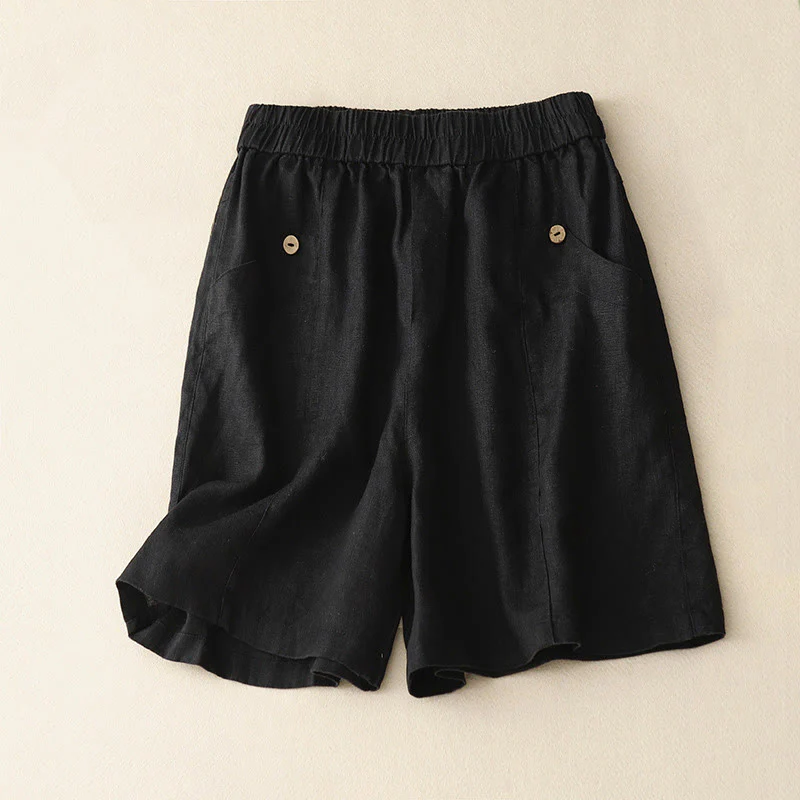 Pantaloncini da donna in cotone tinta unita con tasche e bottoni casual estivi Buddha Stones - Image 21