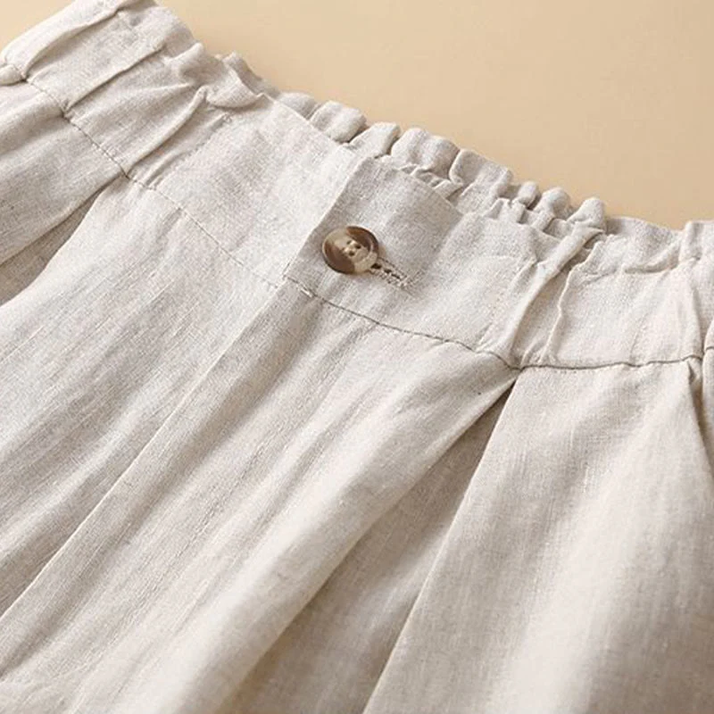 Pantaloncini da donna in lino di cotone con tasche, tinta unita, con cerniera e bottoni , Buddha Stones - Image 12