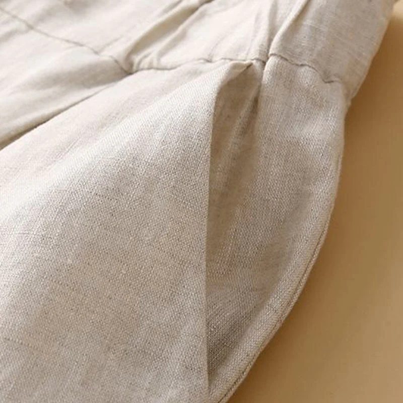 Pantaloncini da donna in lino di cotone con tasche, tinta unita, con cerniera e bottoni , Buddha Stones - Image 13