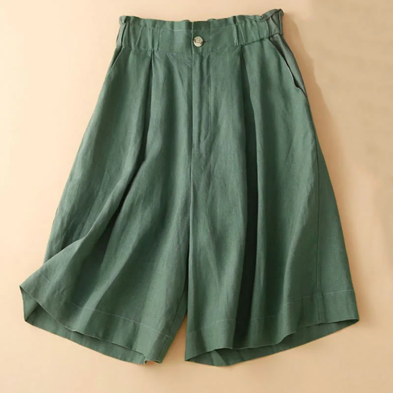 Pantaloncini da donna in lino di cotone con tasche, tinta unita, con cerniera e bottoni , Buddha Stones - Image 16