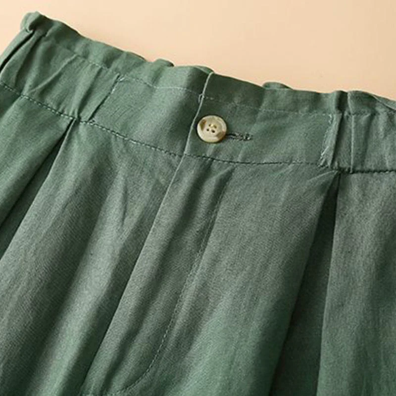 Pantaloncini da donna in lino di cotone con tasche, tinta unita, con cerniera e bottoni , Buddha Stones - Image 17