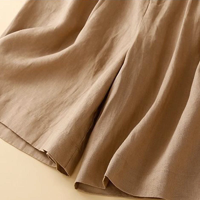 Pantaloncini da donna in lino di cotone con tasche, tinta unita, con cerniera e bottoni , Buddha Stones - Image 9