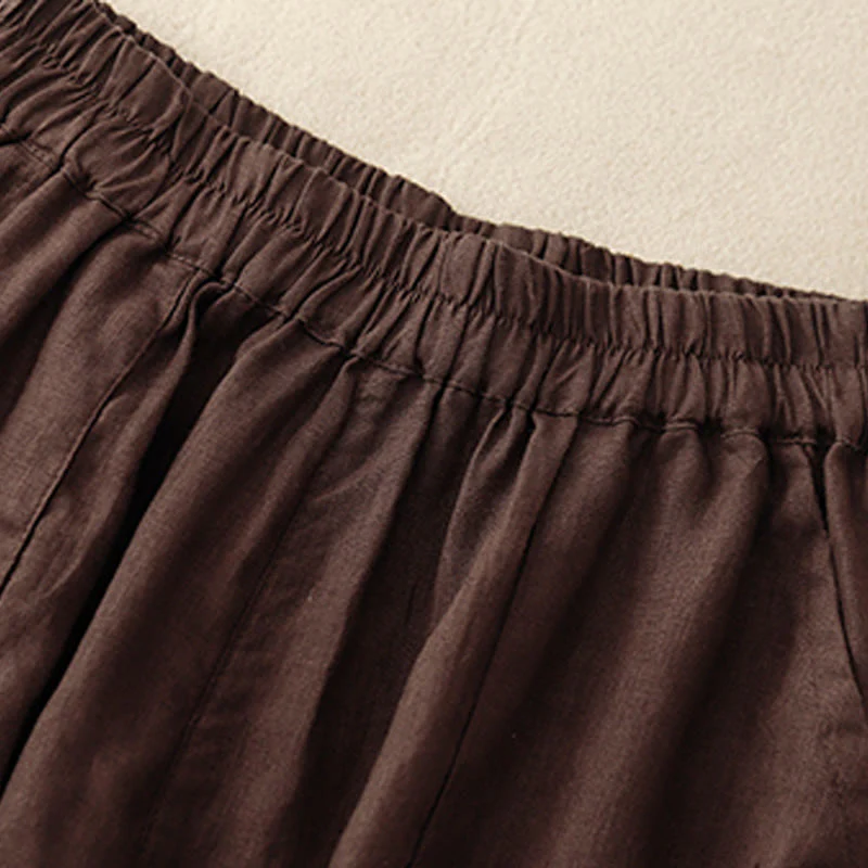 Pantaloncini dritti elastici da donna Buddha Stones, casual estivi, in cotone e lino, con tasche - Image 12