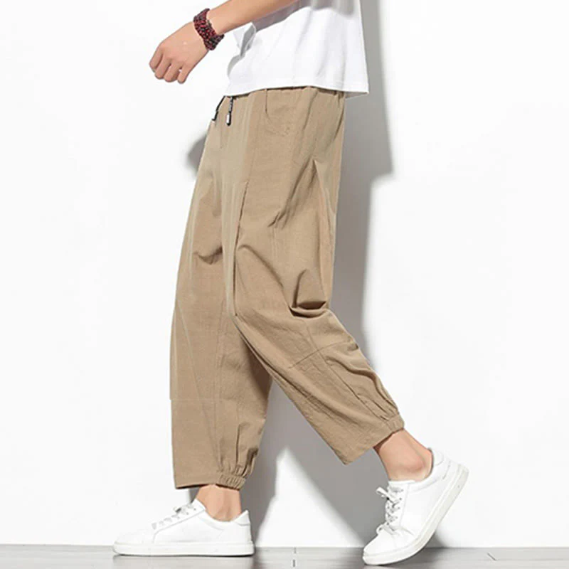 Pantaloni a carota in cotone e lino con tasche, da uomo, lunghezza 7-8, modello Buddha Stones - Image 10