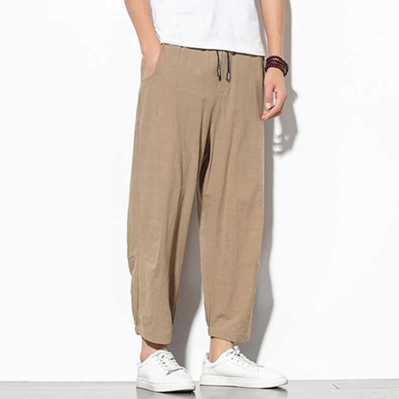Pantaloni a carota in cotone e lino con tasche, da uomo, lunghezza 7-8, modello Buddha Stones - Image 11