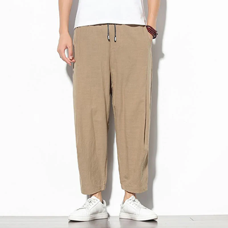 Pantaloni a carota in cotone e lino con tasche, da uomo, lunghezza 7-8, modello Buddha Stones - Image 12