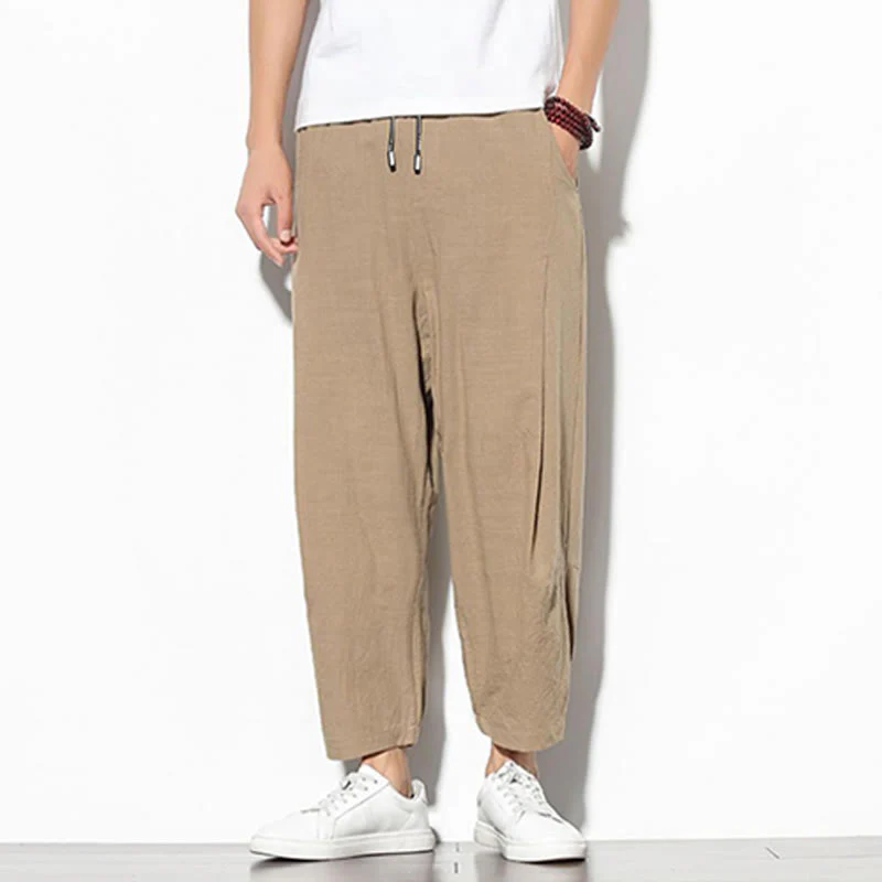 Pantaloni a carota in cotone e lino con tasche, da uomo, lunghezza 7-8, modello Buddha Stones - Image 13