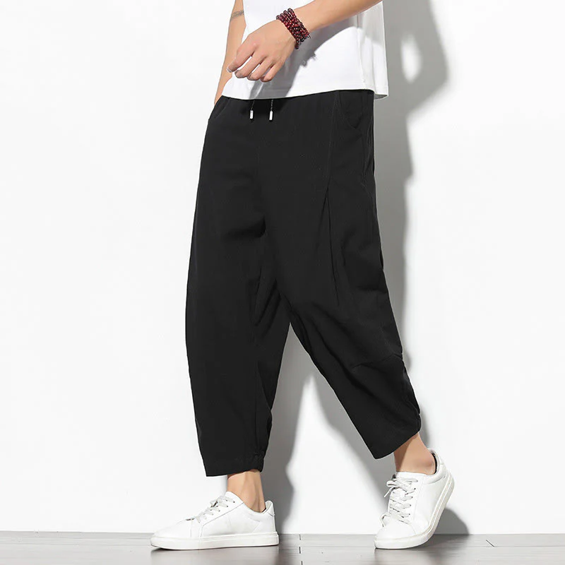 Pantaloni a carota in cotone e lino con tasche, da uomo, lunghezza 7-8, modello Buddha Stones - Image 14