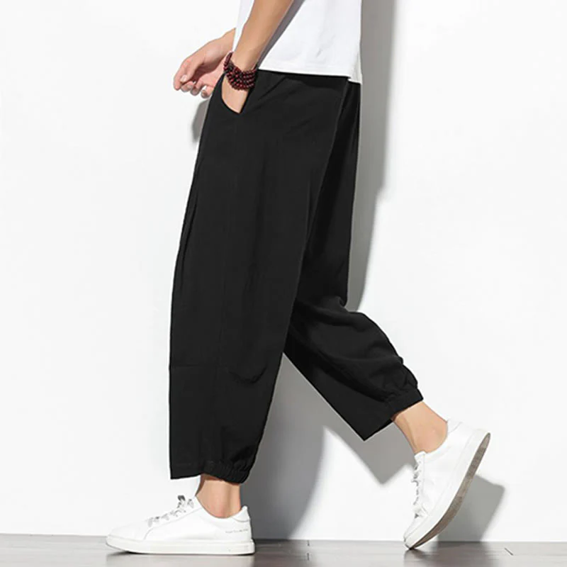 Pantaloni a carota in cotone e lino con tasche, da uomo, lunghezza 7-8, modello Buddha Stones - Image 15