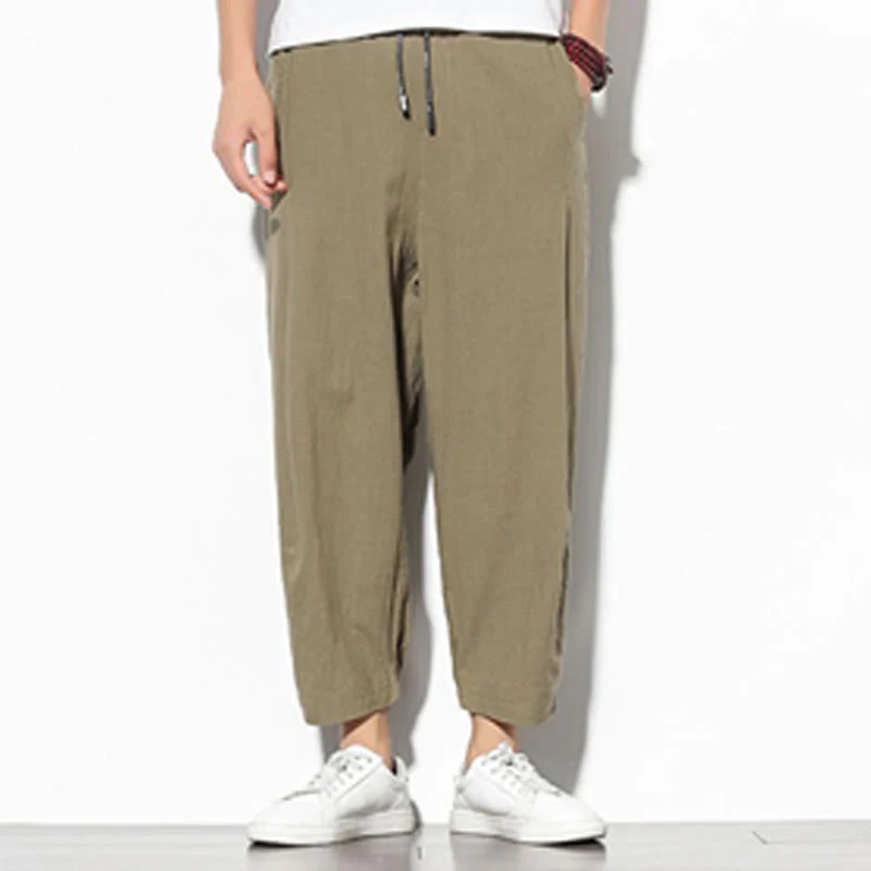 Pantaloni a carota in cotone e lino con tasche, da uomo, lunghezza 7-8, modello Buddha Stones - Image 2