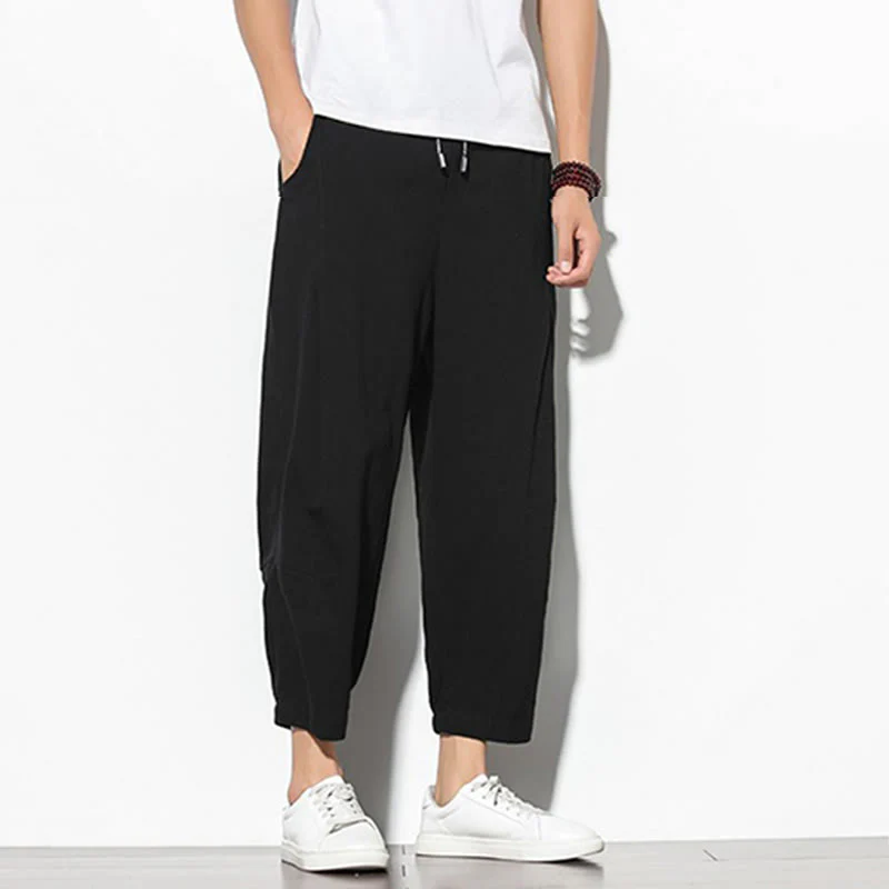 Pantaloni a carota in cotone e lino con tasche, da uomo, lunghezza 7-8, modello Buddha Stones - Image 20