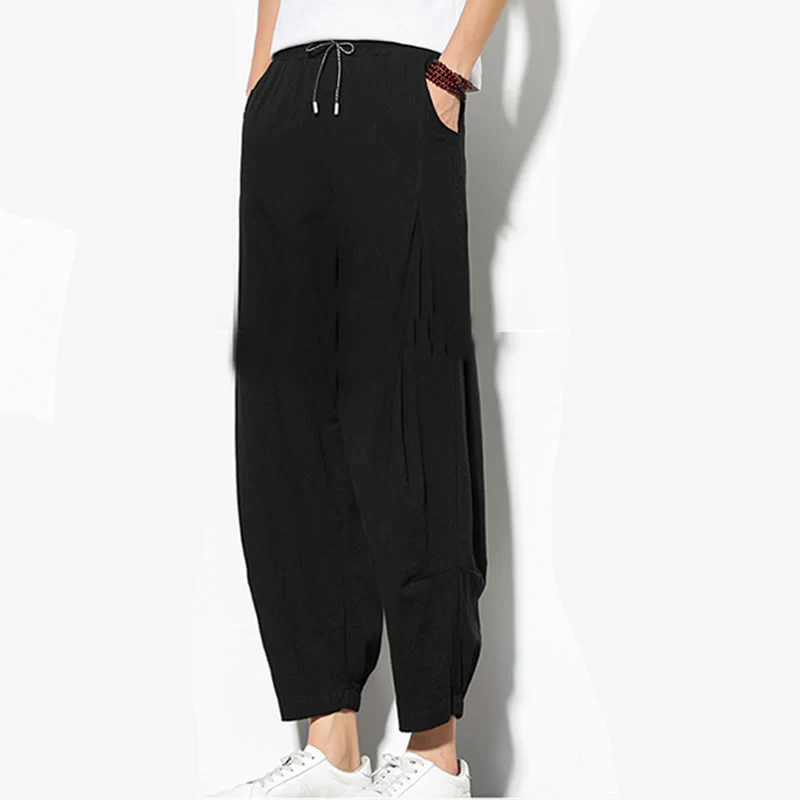 Pantaloni a carota in cotone e lino con tasche, da uomo, lunghezza 7-8, modello Buddha Stones - Image 22