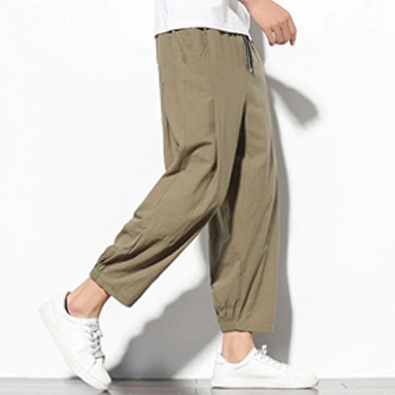 Pantaloni a carota in cotone e lino con tasche, da uomo, lunghezza 7-8, modello Buddha Stones - Image 3