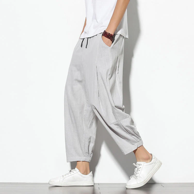 Pantaloni a carota in cotone e lino con tasche, da uomo, lunghezza 7-8, modello Buddha Stones - Image 4