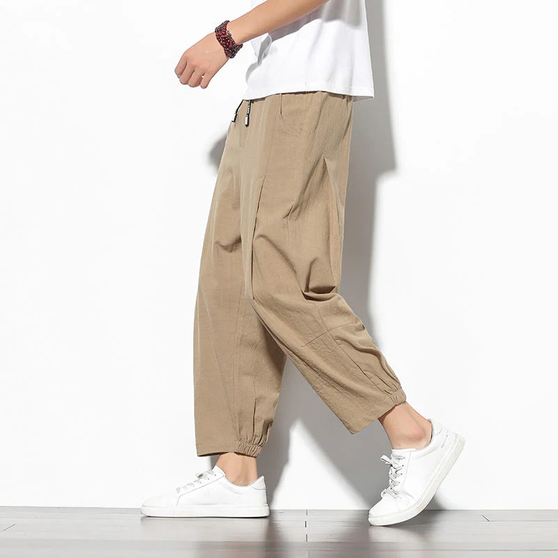 Pantaloni a carota in cotone e lino con tasche, da uomo, lunghezza 7-8, modello Buddha Stones - Image 5