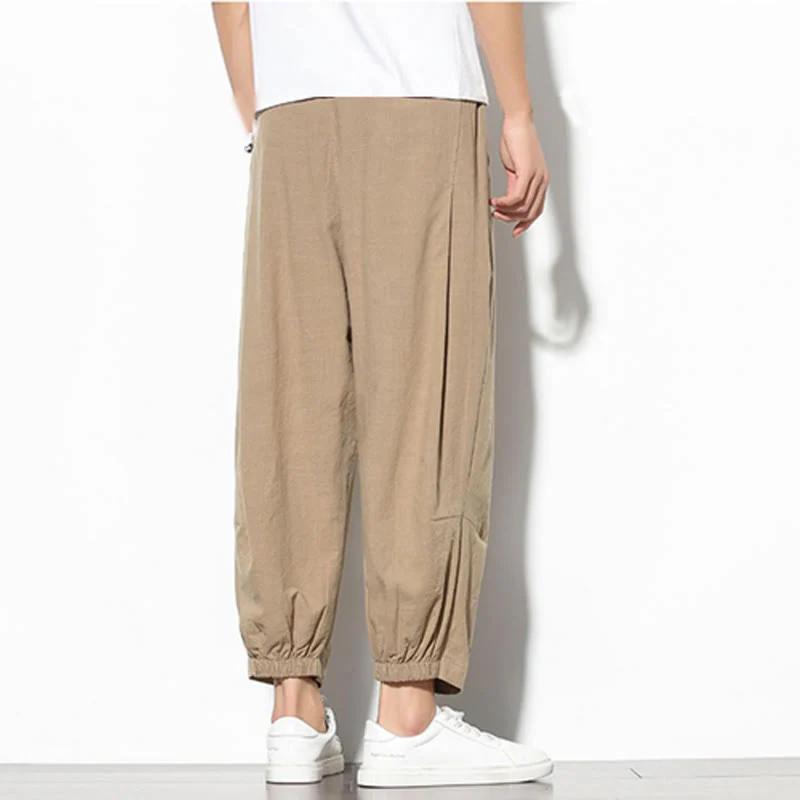 Pantaloni a carota in cotone e lino con tasche, da uomo, lunghezza 7-8, modello Buddha Stones - Image 7