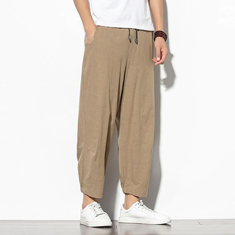 Pantaloni a carota in cotone e lino con tasche, da uomo, lunghezza 7-8, modello Buddha Stones - Image 8