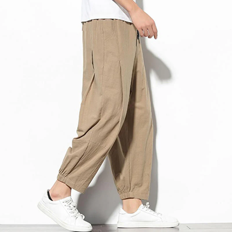 Pantaloni a carota in cotone e lino con tasche, da uomo, lunghezza 7-8, modello Buddha Stones - Image 9