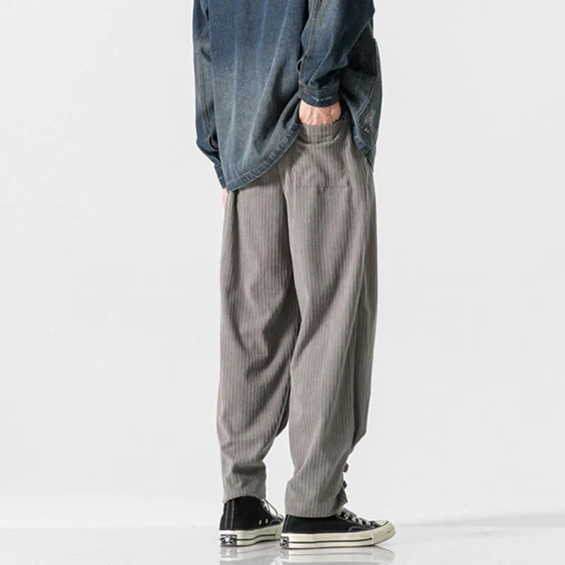 Pantaloni a gamba dritta in cotone con tasche e bottoni, modello Buddha Stones , da uomo, autunno inverno - Image 5