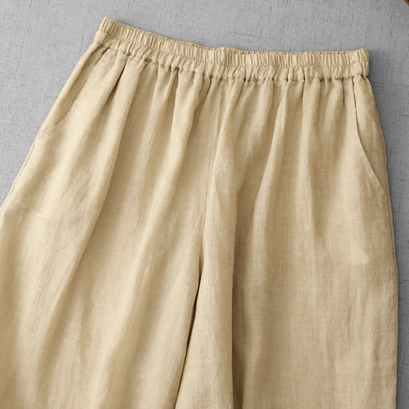 Pantaloni a gamba larga da donna in cotone con tasche, modello Buddha Stones Commute, tinta unita, con ricamo in pizzo - Image 17