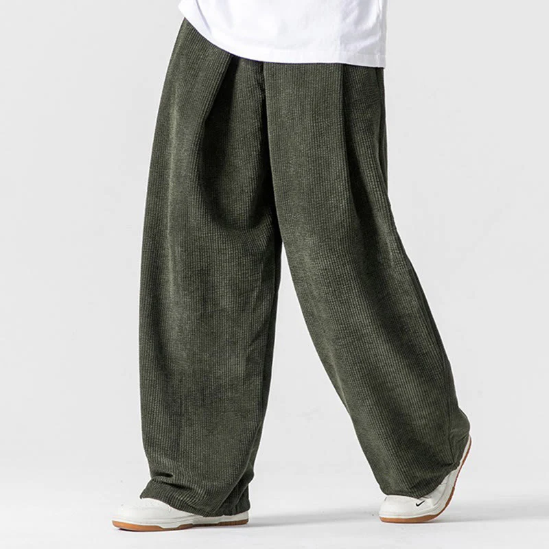 Pantaloni a gamba larga da uomo in velluto a coste di cotone tinta unita Buddha Stones con tasche - Image 15