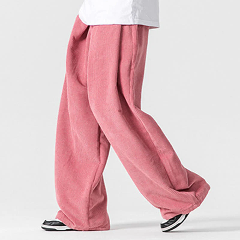 Pantaloni a gamba larga da uomo in velluto a coste di cotone tinta unita Buddha Stones con tasche - Image 41