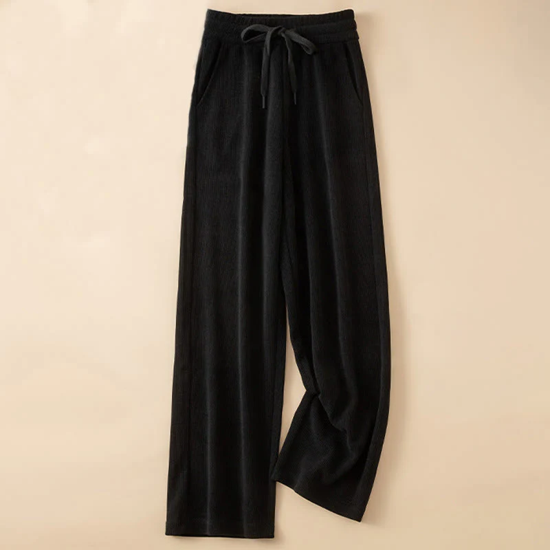 Pantaloni a gamba larga in cotone con tasche, colore puro, da donna , Buddha Stones - Image 11