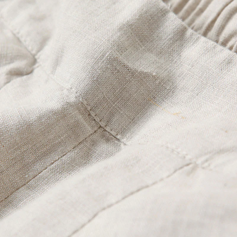 Pantaloni a gamba larga in cotone e lino tinta unita con vita alta e tasche Buddha Stones - Image 15