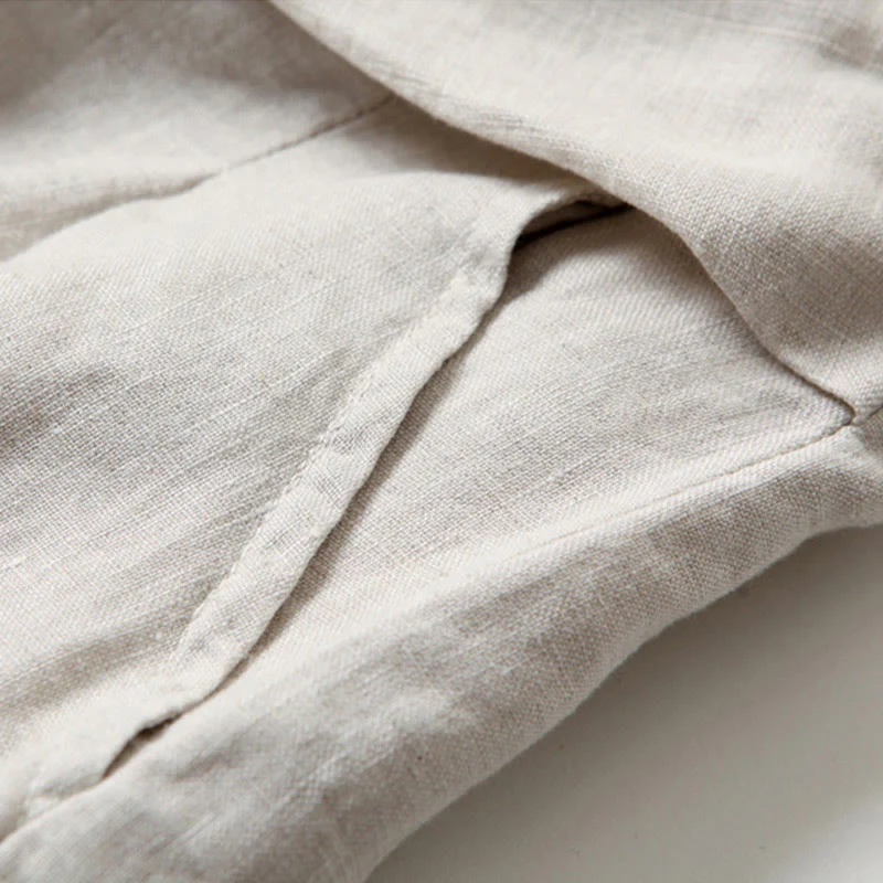Pantaloni a gamba larga in cotone e lino tinta unita con vita alta e tasche Buddha Stones - Image 17